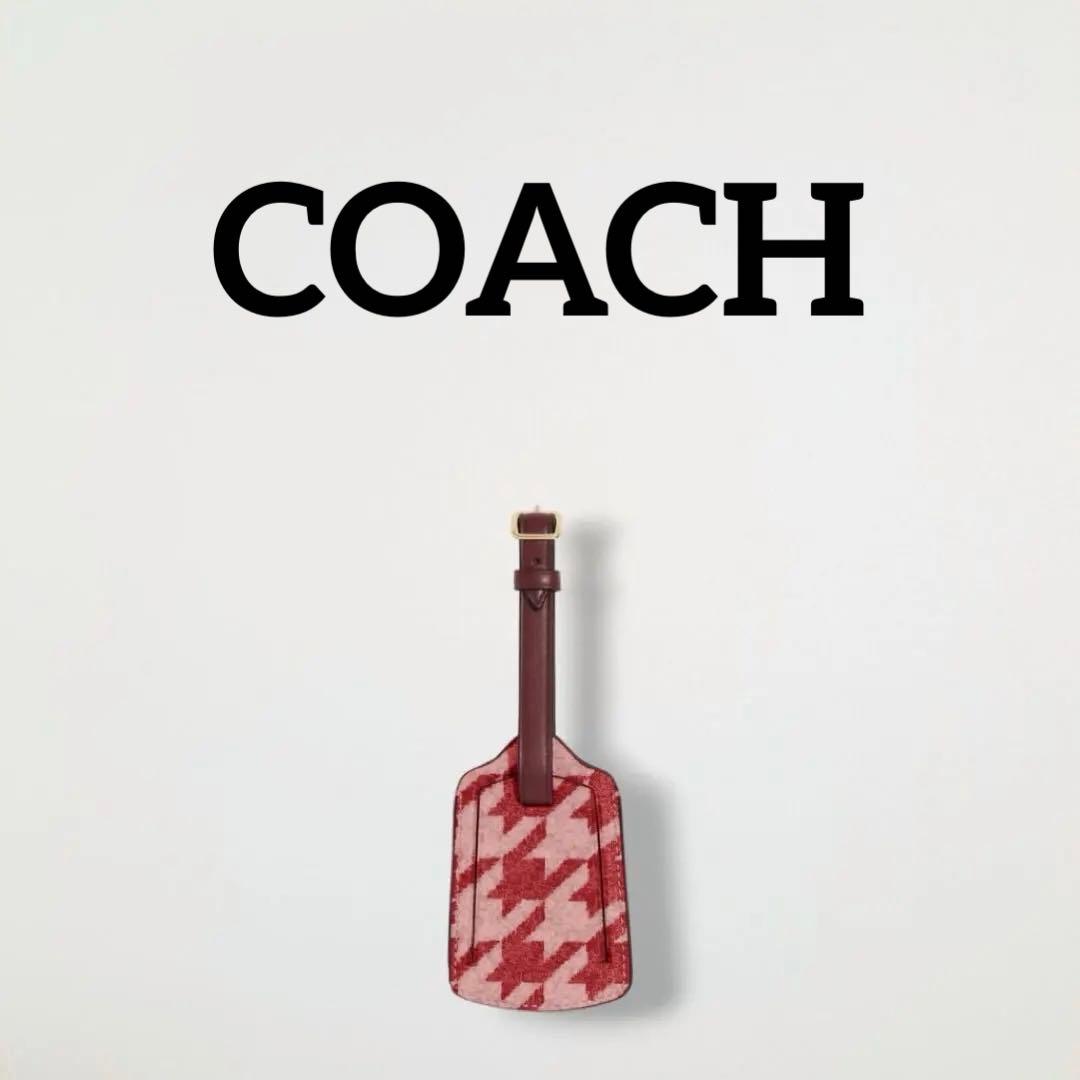 ☆正規品☆ コーチ ラゲッジタグ 千鳥格子柄 荷物タグ ピンク レッド