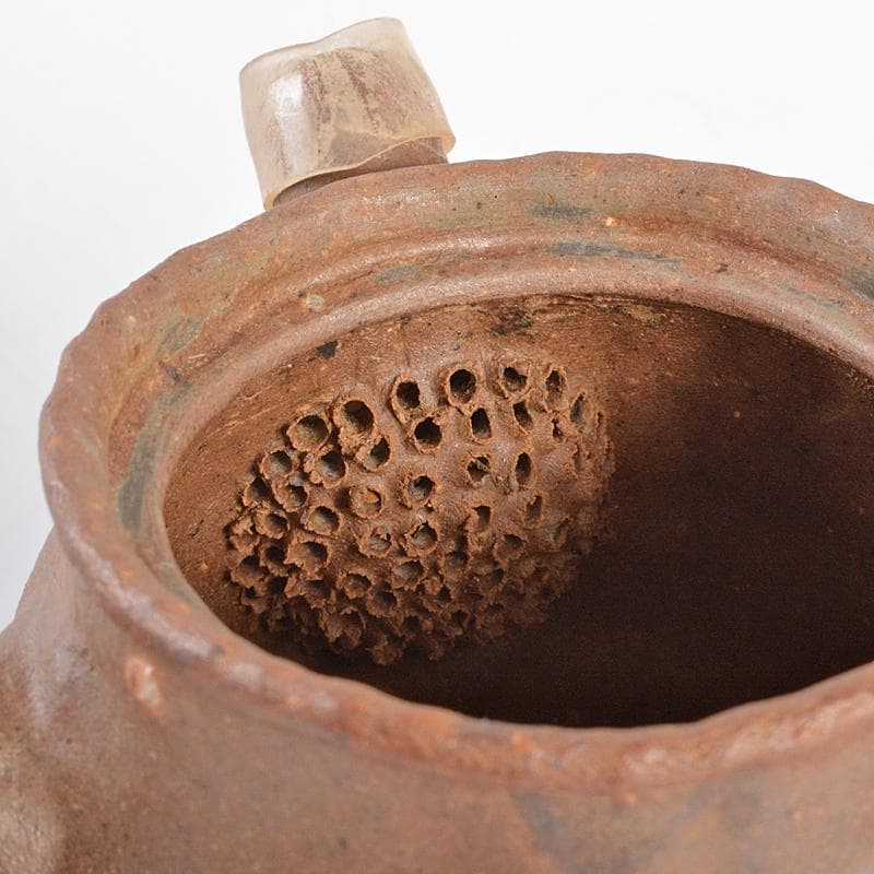 煎茶道具 萬古焼 古稀一光作 手捻 横手急須 茶壷 D R5563