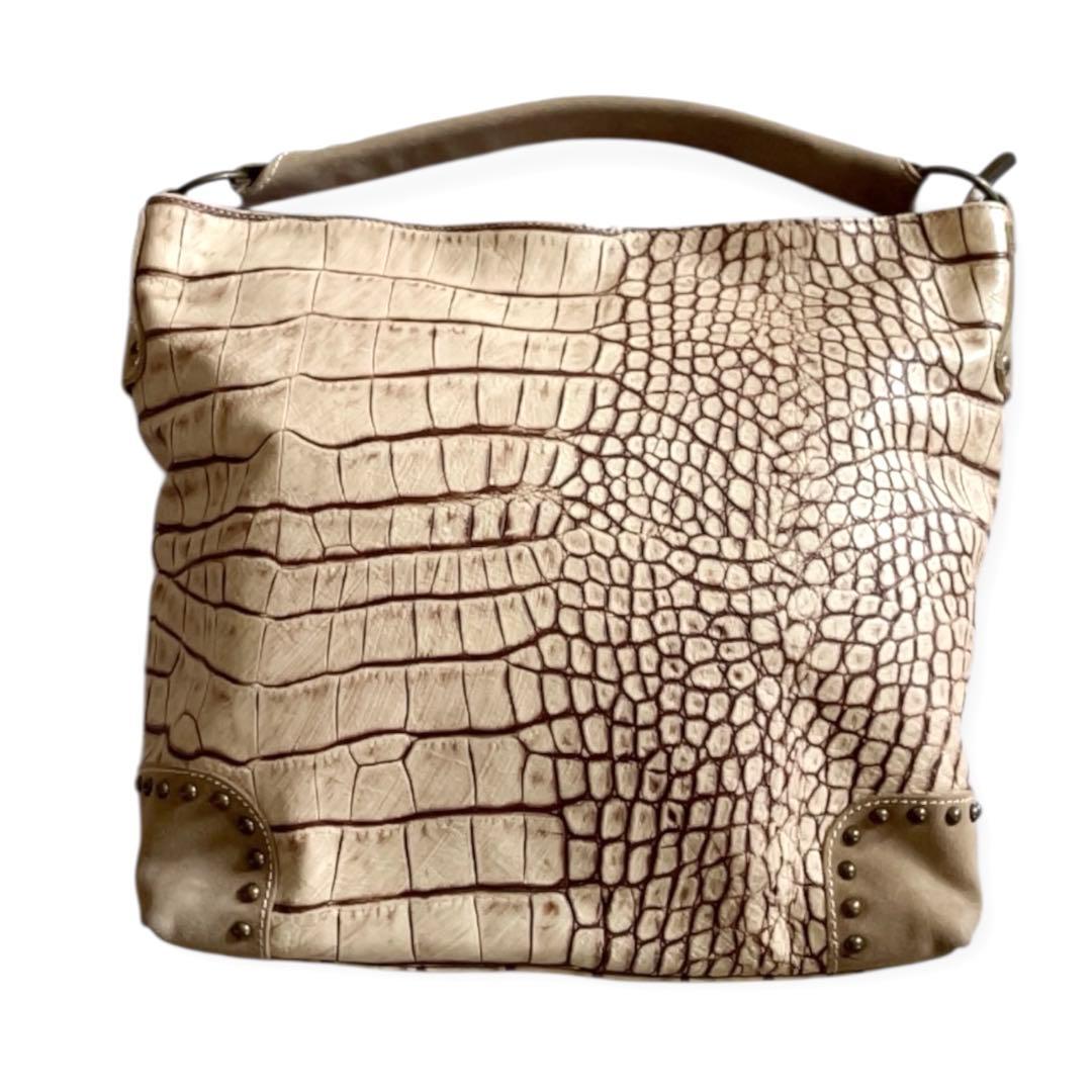 美品✨イタリア製 本革クロコ型押し 肩掛けトートバッグ ショルダーバッグ A4可