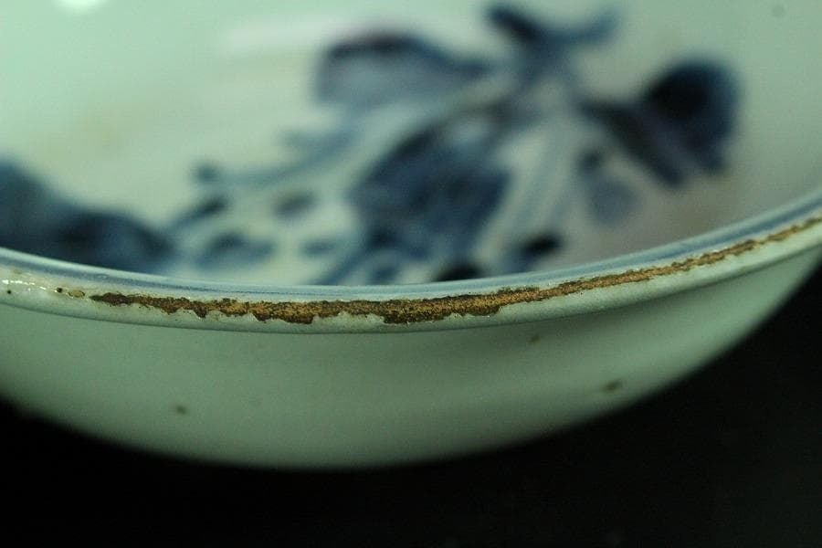 唐物 古染付 青花 青菜紋 皿 十件揃 虫喰い 中国(K-A408)