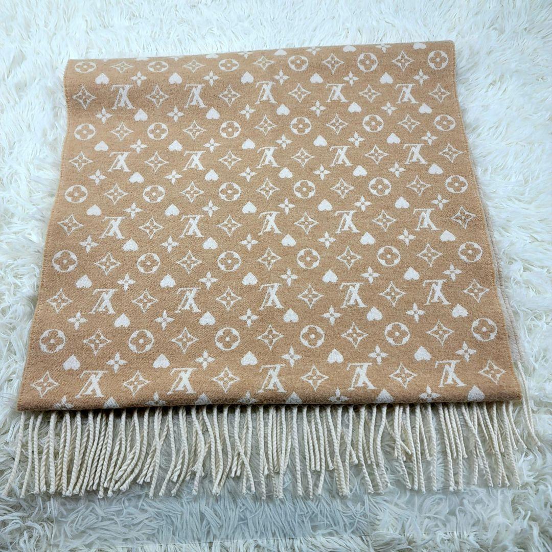 LOUIS VUITTON (ルイ ヴィトン) カシミヤマフラー ベージュ×レッド