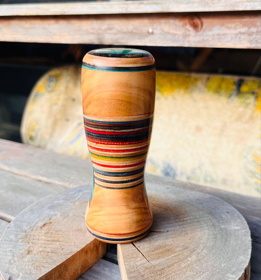 ウッドシフトノブ　オリーブウッド　スケボーリメイク　寄木　ハンドメイド