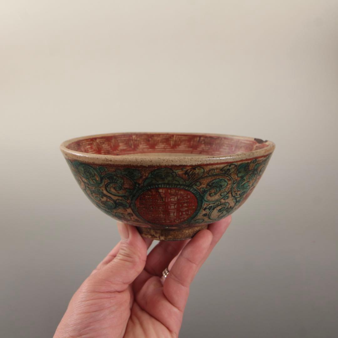 赤絵 茶碗 幕末〜明治 志手原焼 茶道具 古美術 古道具