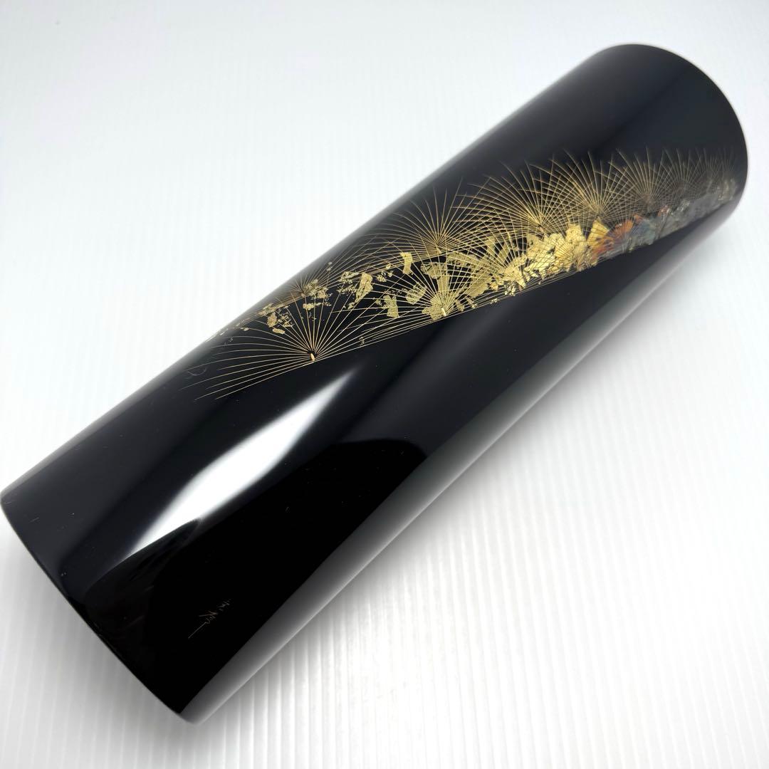 未使用 輪島塗 沈金 金箔 花入 花瓶 花器 共箱 漆 輪島漆器 共箱 説明書