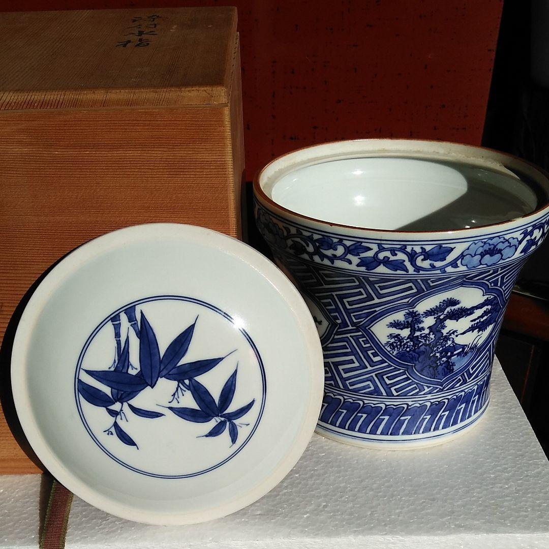 京焼染付水指　祥瑞写