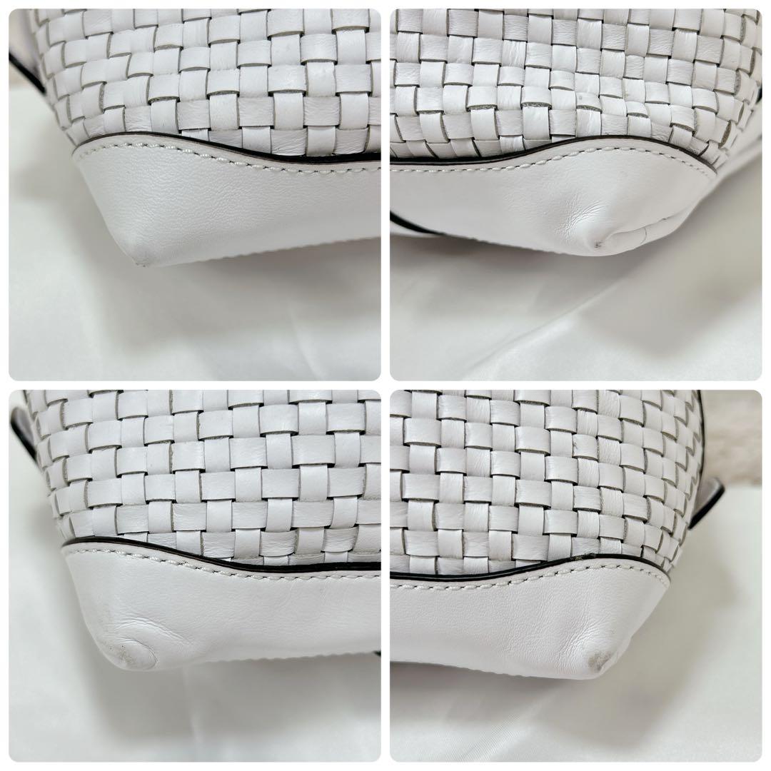 上品 COACH レザー ハンドバッグ ショルダー 2way 編み込み ホワイト