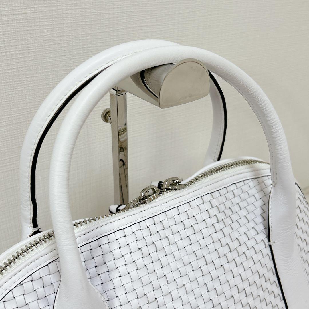 上品 COACH レザー ハンドバッグ ショルダー 2way 編み込み ホワイト