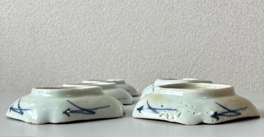 古伊万里　型紙摺印判　染付　小皿　 豆皿　6客