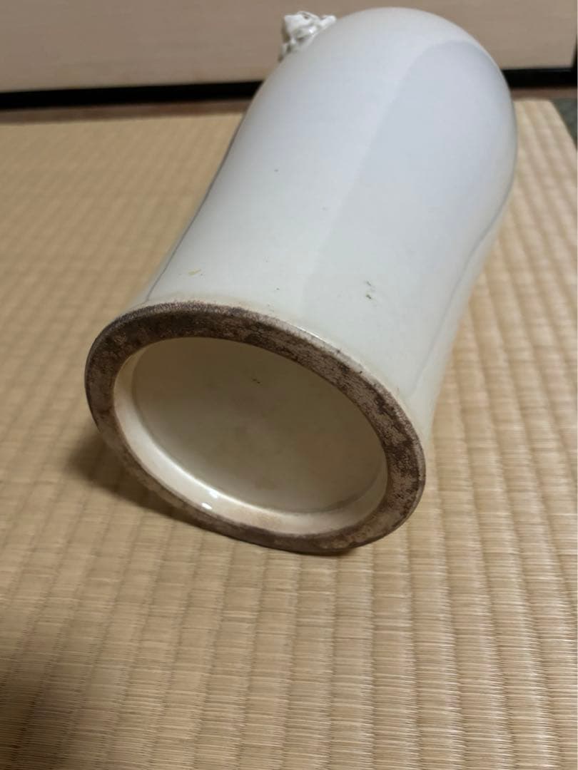 清時代 中国古美術 骨董品 唐物 白磁獅耳花瓶 壺 徳化