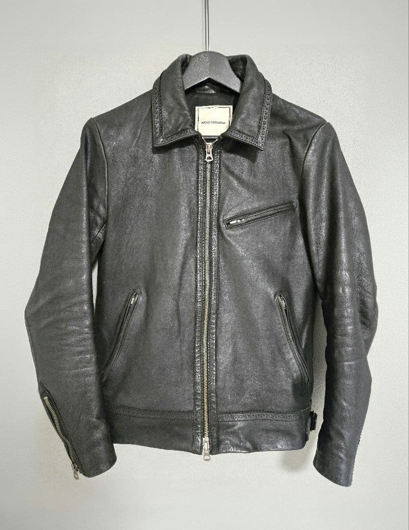 レアnano universe馬革 ホースレザージャケット シングルライダースS
