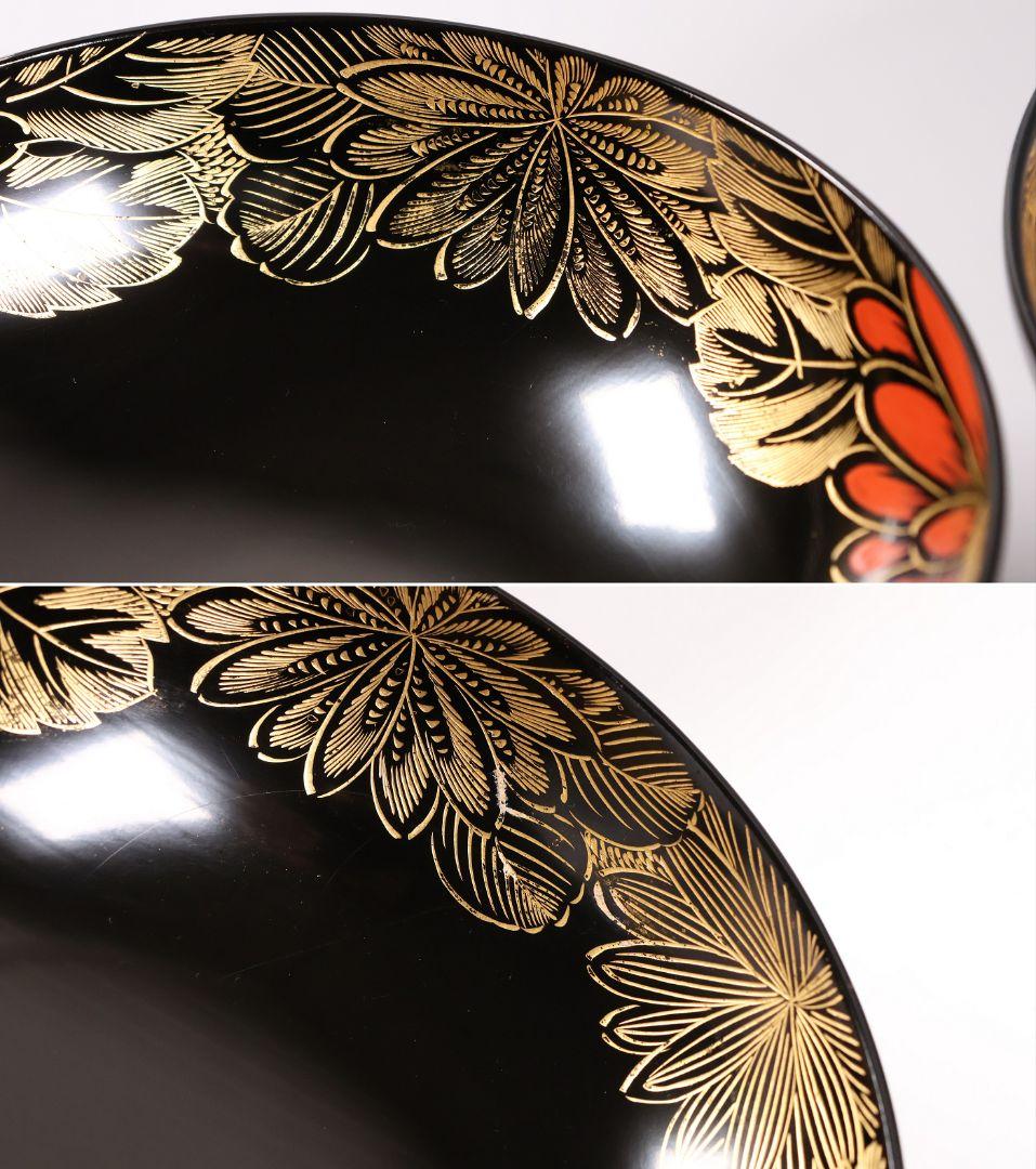 【CM366】輪島塗 塩徳屋漆器店 沈金 菊尽 煮物椀 五客 木製漆器 黒塗