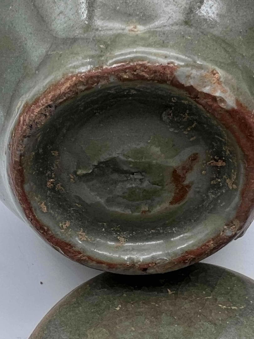 宋から元時代 青磁 龍泉窯刻花文壺 蓋付き 一対 茶入 茶道具(