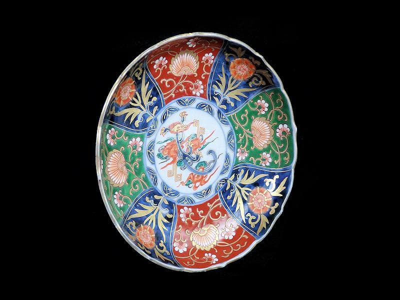 古伊万里　金襴手　雲龍に花の図　６寸皿　D520AS-CAr