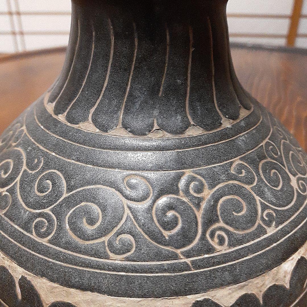 訳有り中国磁州窯陽刻花瓶