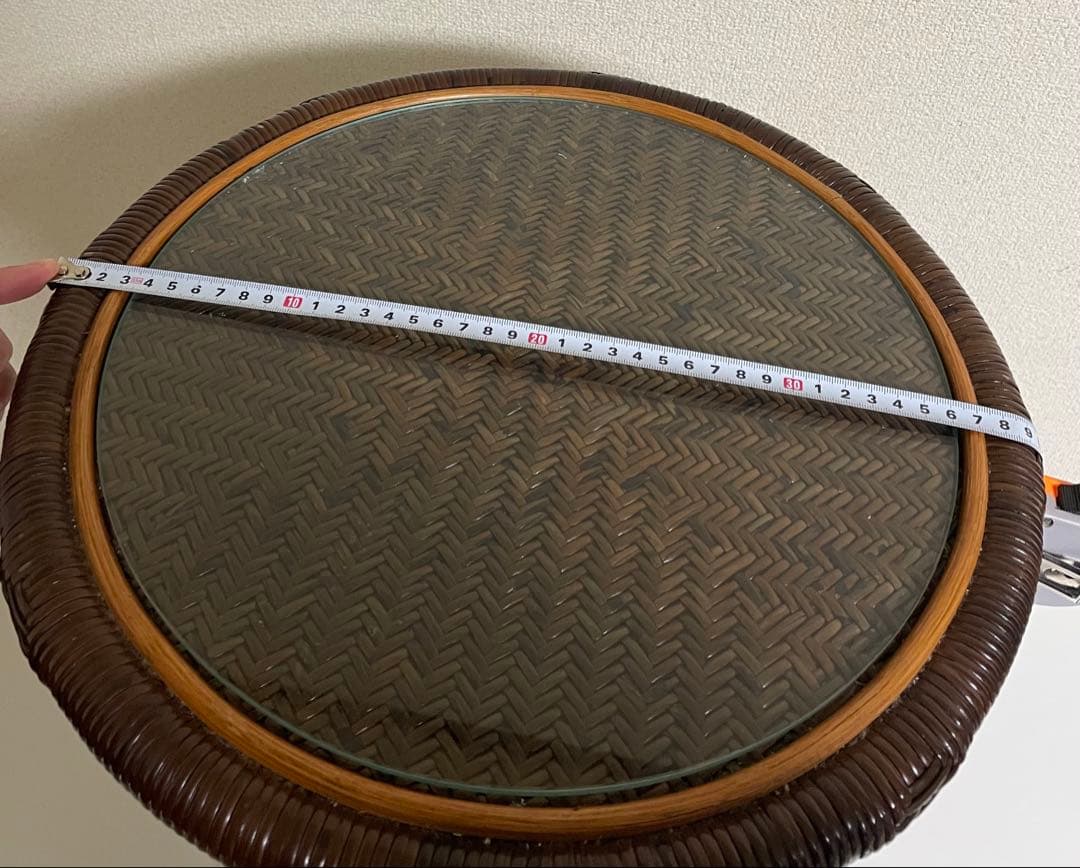 kazama カザマ ラタン 籐 テーブル 丸テーブル ガラステーブル