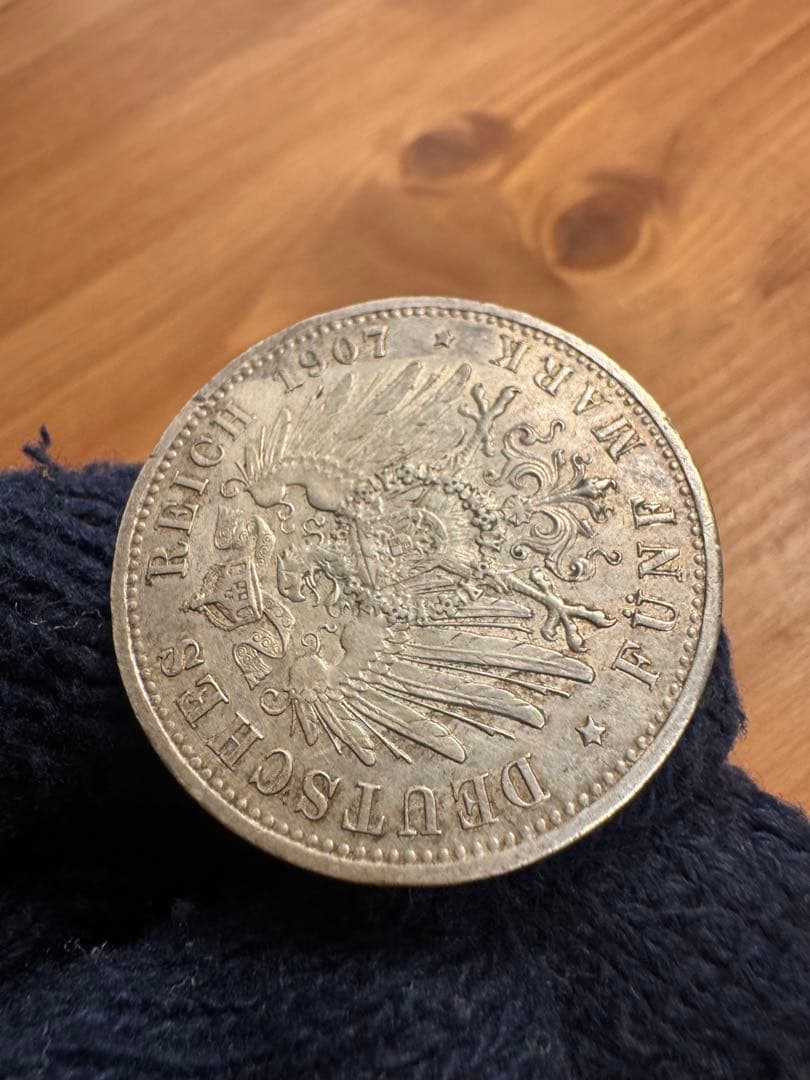 ★本物保証　ドイツ帝国 ヴィルヘルム2世 5マルク 1907年