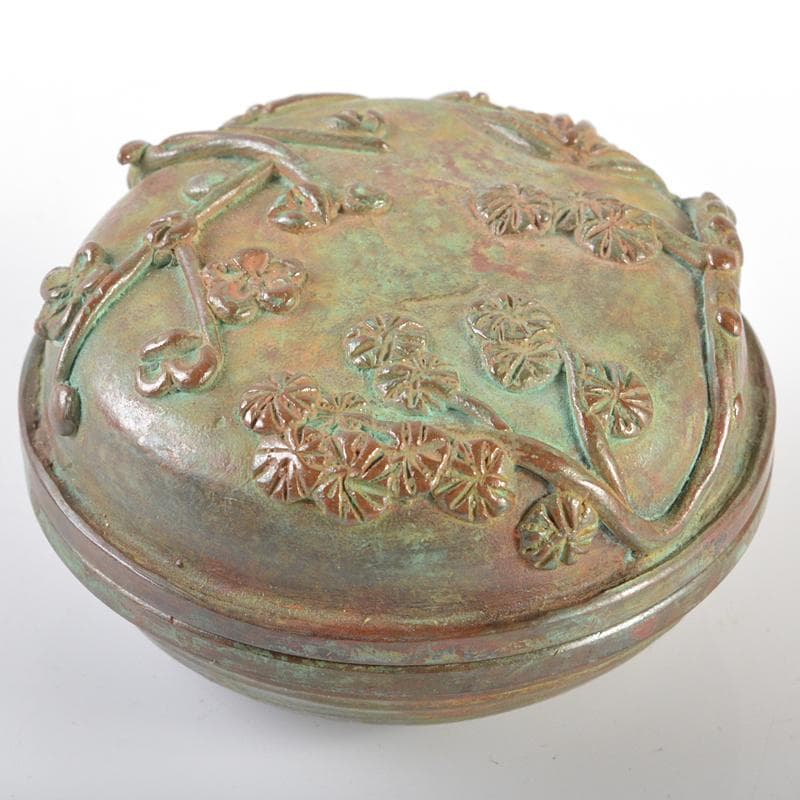 高岡銅器　須賀月芳作　蝋型鋳銅　松竹梅　香合　共箱　V　R6341