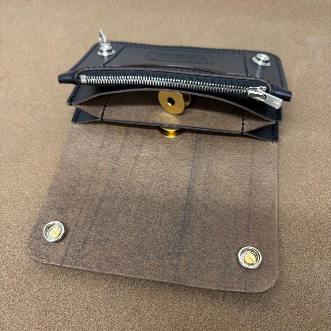 クロムエクセル　トラッカーウォレット　ミドル　黒　茶心　3層　シルバー925