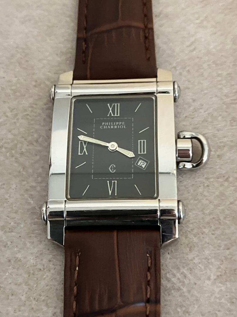 値下げ 稼働★PHILIPPE CHARIAL QZ腕時計 電池、皮ベルト新品