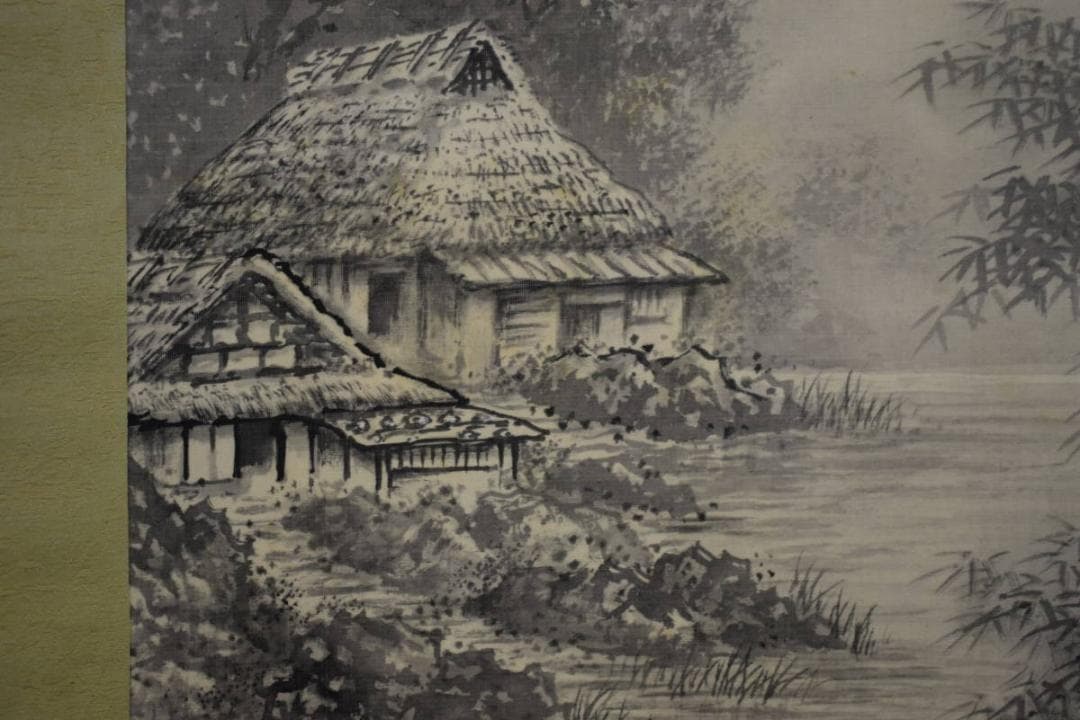 真作/梅峯/江山帆舟図/桐共箱付/布袋屋掛軸HE-856