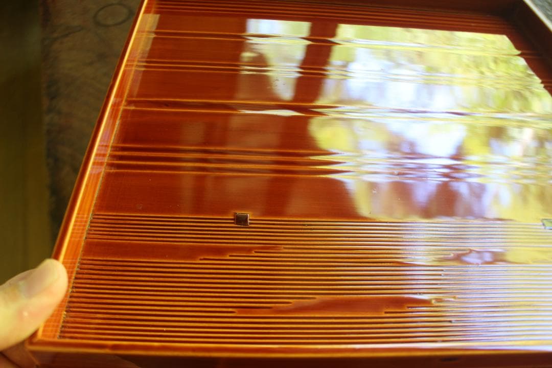 デッドストック！春慶塗の入れ子四方折敷大中小セット（検懐石盆お盆お膳