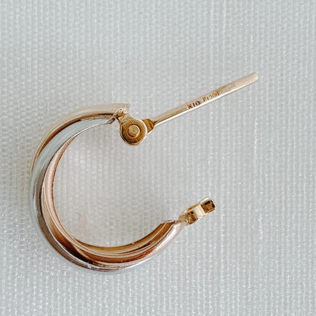 10金【3連トリニティーカラーピアス】PT/YG/PG 日本製 ペア 新品