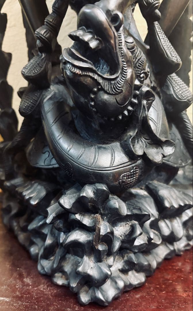 黒檀 木彫 細密彫刻 ヴィシュヌ神 ガルーダ とナーガ 64cm 大型 バリ 神