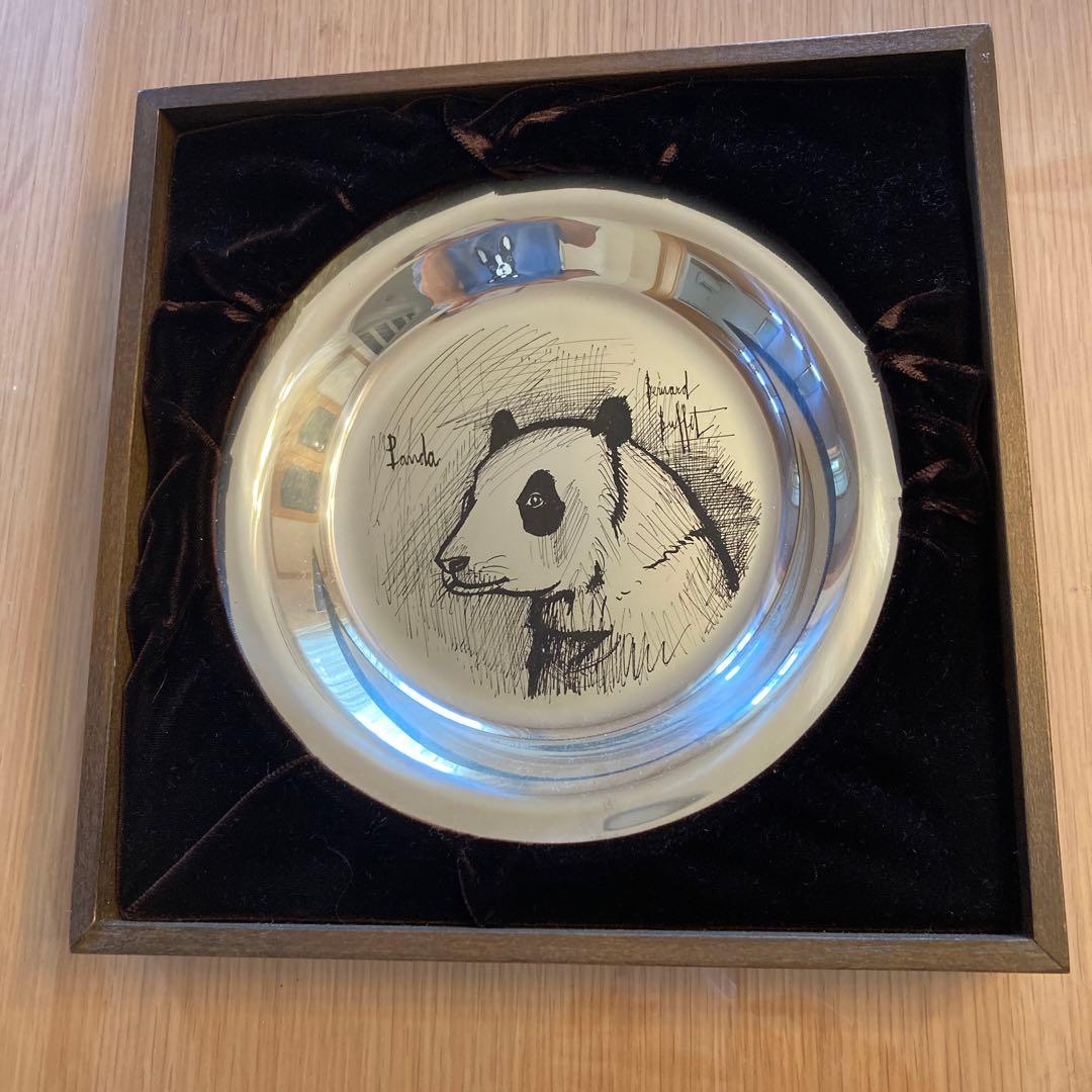 フランクリンミント社ベルナールビュッフェ作純銀製飾り皿パンダ