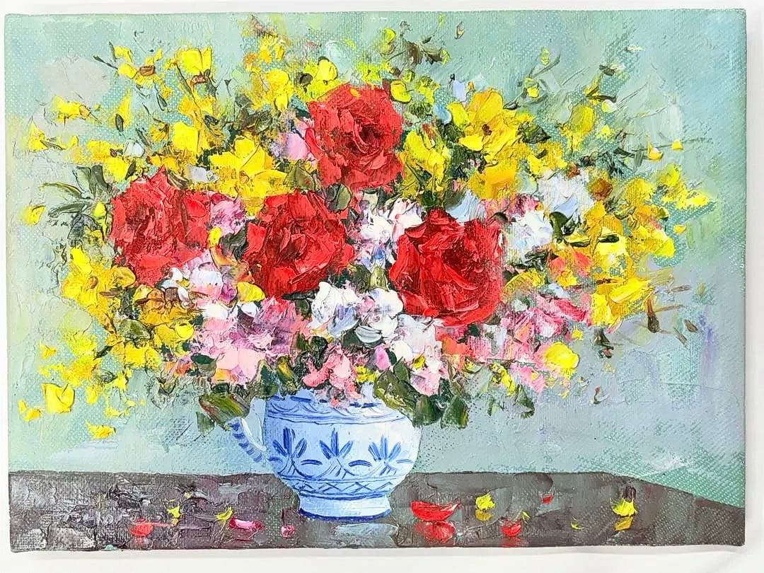 「薔薇」 　堀哲夫 【肉筆】油絵 油彩画 絵画 日本画 アート 花 直筆サイン有