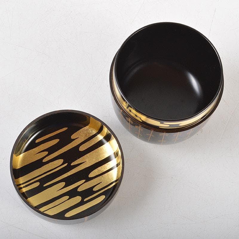 tora117　山中塗　坂下雄峰造　芽張柳蒔絵　大棗　共箱　V　5775