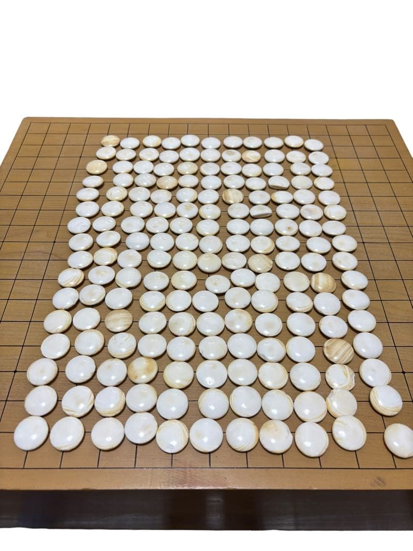 蛤碁石＆那智黒／ガラス碁石セット 脚付き碁盤＋碁笥4個　天地柾　一式まとめ売り