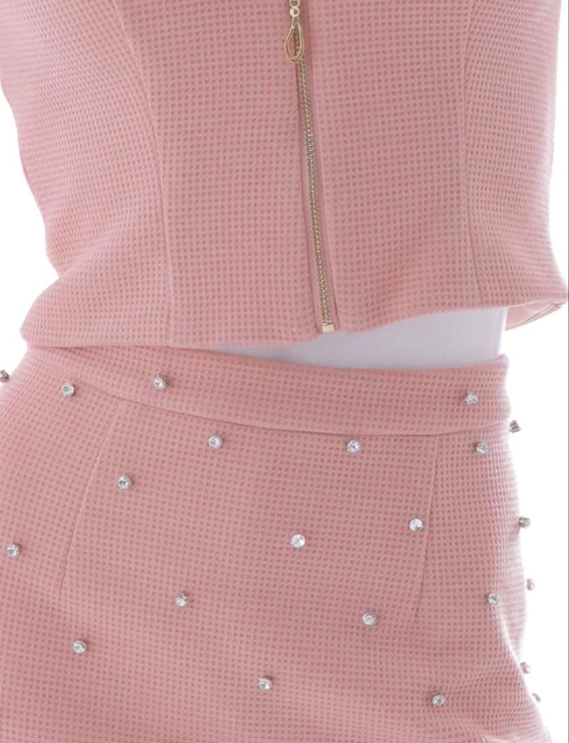 フロントジップセットアップミニドレス　キャバドレス　ピンク　Lサイズ　美品