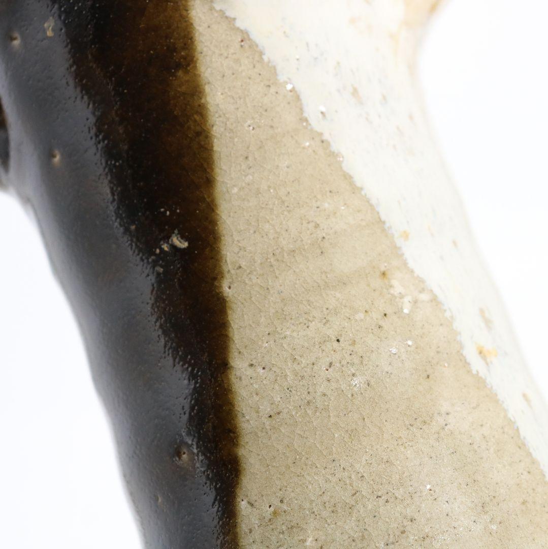 人間国宝 浜田庄司作 益子焼 掛分耳付花生 花瓶 尚美堂箱 共箱共布