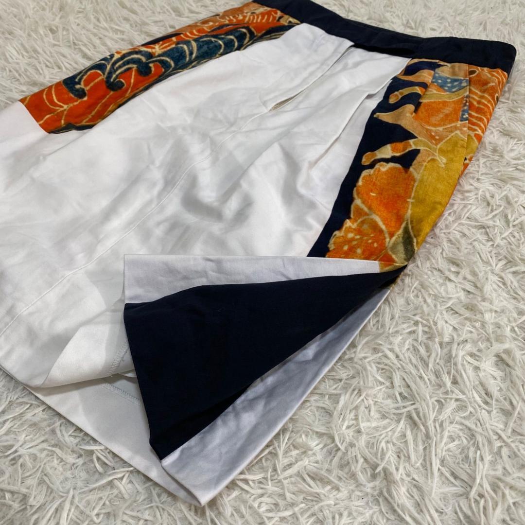 ドリスヴァンノッテン 藍染 和柄 総柄 スカート コットン 白 36 S