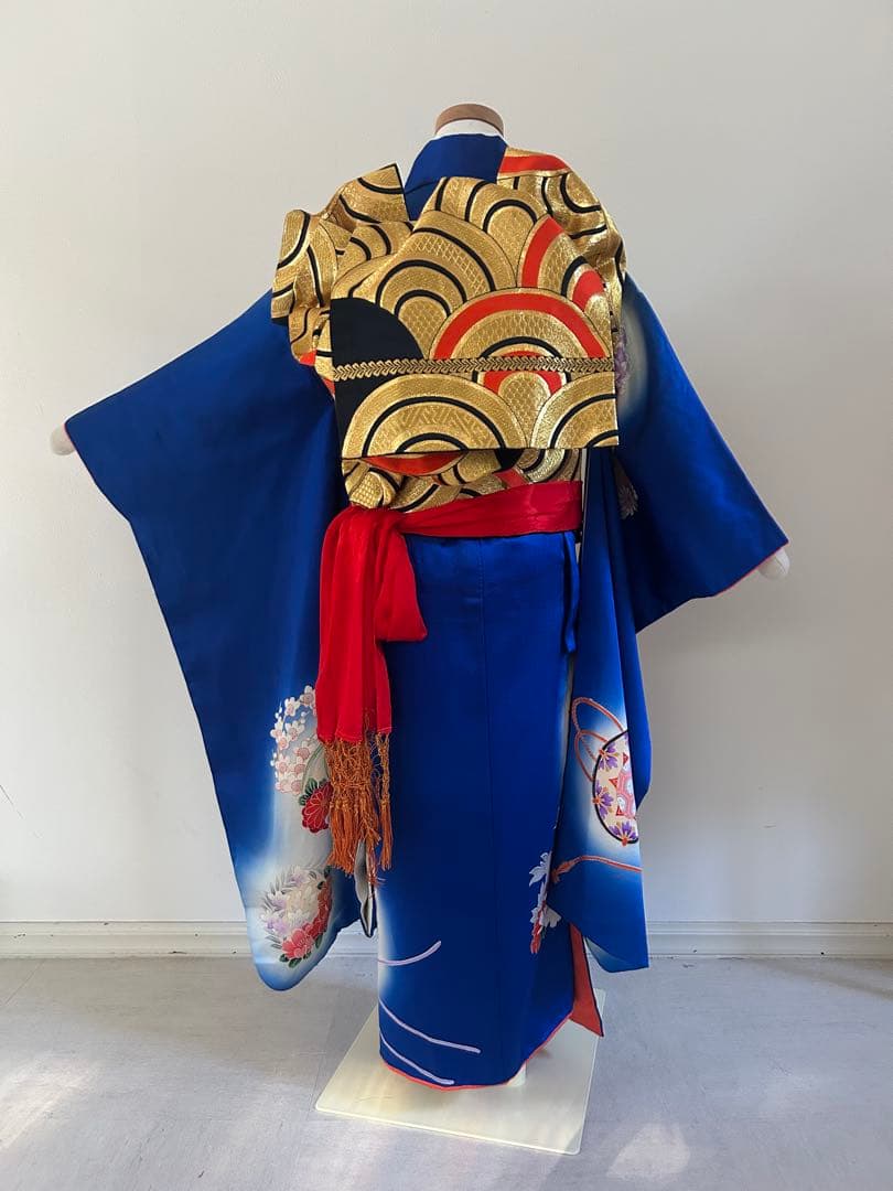 7歳　七五三　正絹着物　古典柄　帯　帯揚げ　帯締め　しごき　バッグ