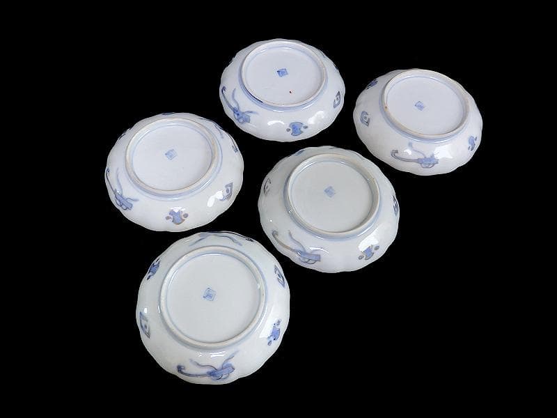 古伊万里　金襴手　富士に梅　笹に柘榴の図　４寸皿　５客　上手　145AS-CBh