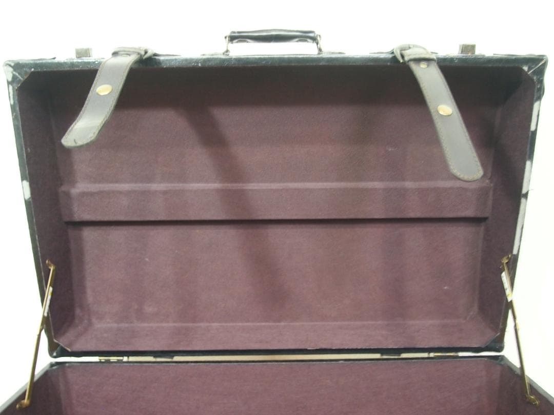 【良品】鋲打ち/革張り 収納スツール/椅子/ベンチ/レコードケース 黒/ブラック