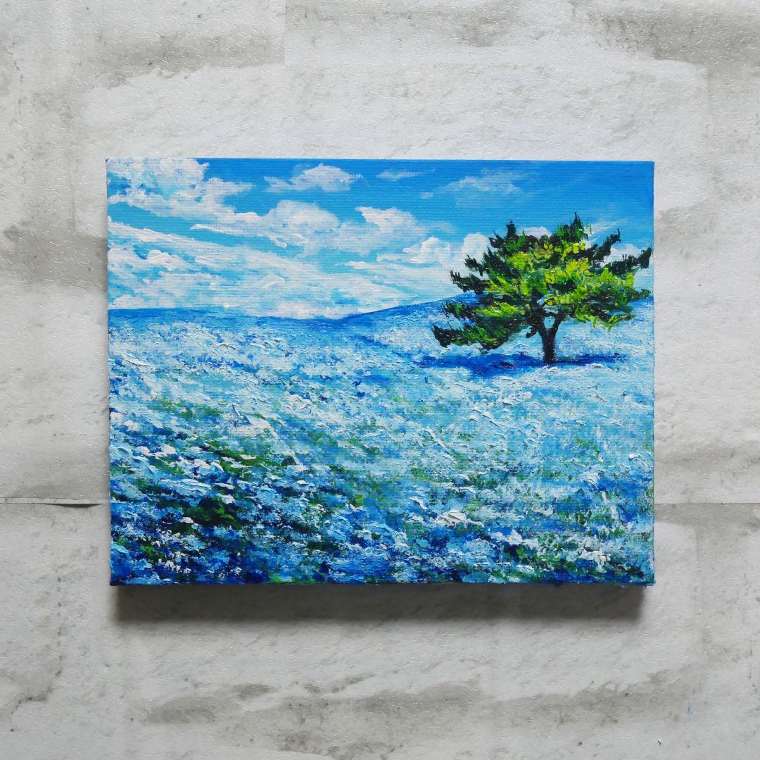油絵 油彩 油彩画 絵 絵画【青いネモフィラの丘】