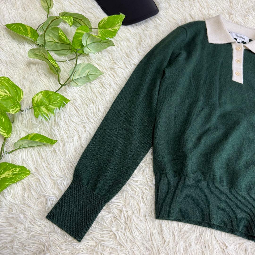 【マルボンゴルフ】美品 ポロシャツ グリーン ワッペン カシミヤ S レディース