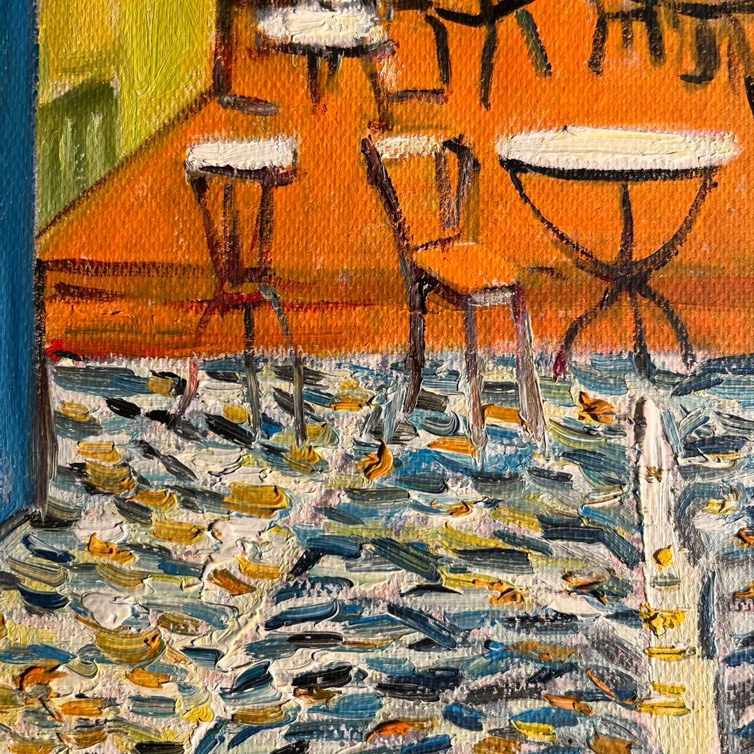 ★秀作★ 手書き油絵 ゴッホ 夜のカフェテラス 肉筆絵画 額付 油彩画