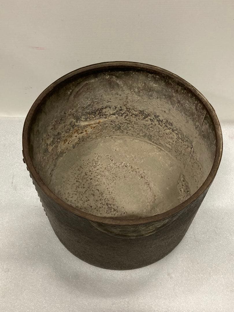 K)希少 時代物 レトロ 金塗り 火鉢 炭盆 鉄製 金属工芸 骨董品 古美術