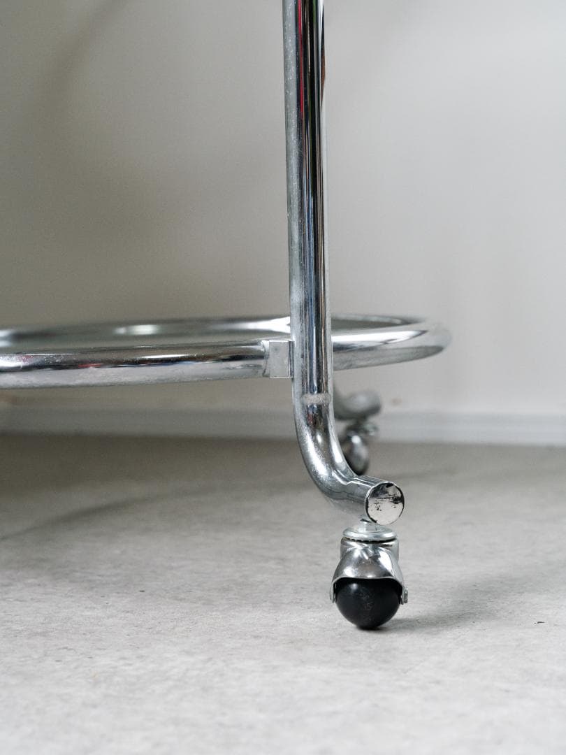 ヴィンテージ 3段 ガラスラウンドテーブル ワゴン ミッドセンチュリー