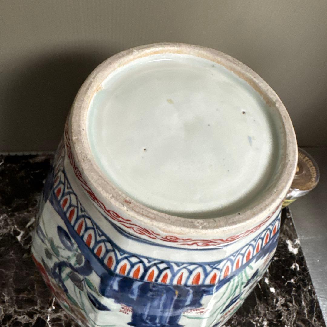 江戸中期、寛政。古伊万里、色絵、面取り大壺、慈照庵、永竹、極。 共