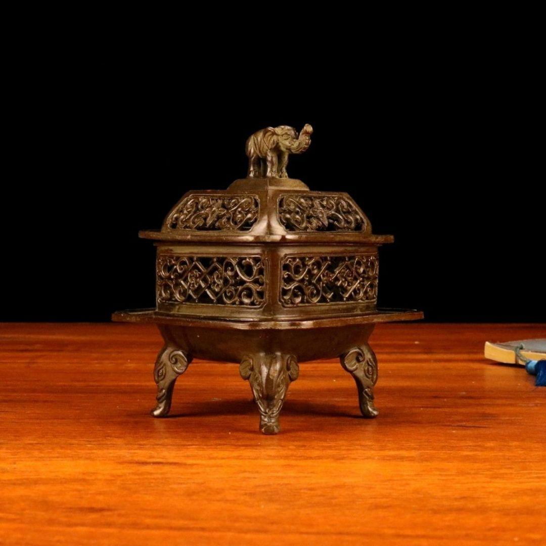 銅 細工 香炉 象蓋三層香炉 茶室 文房案頭 置物 装飾品 工芸品