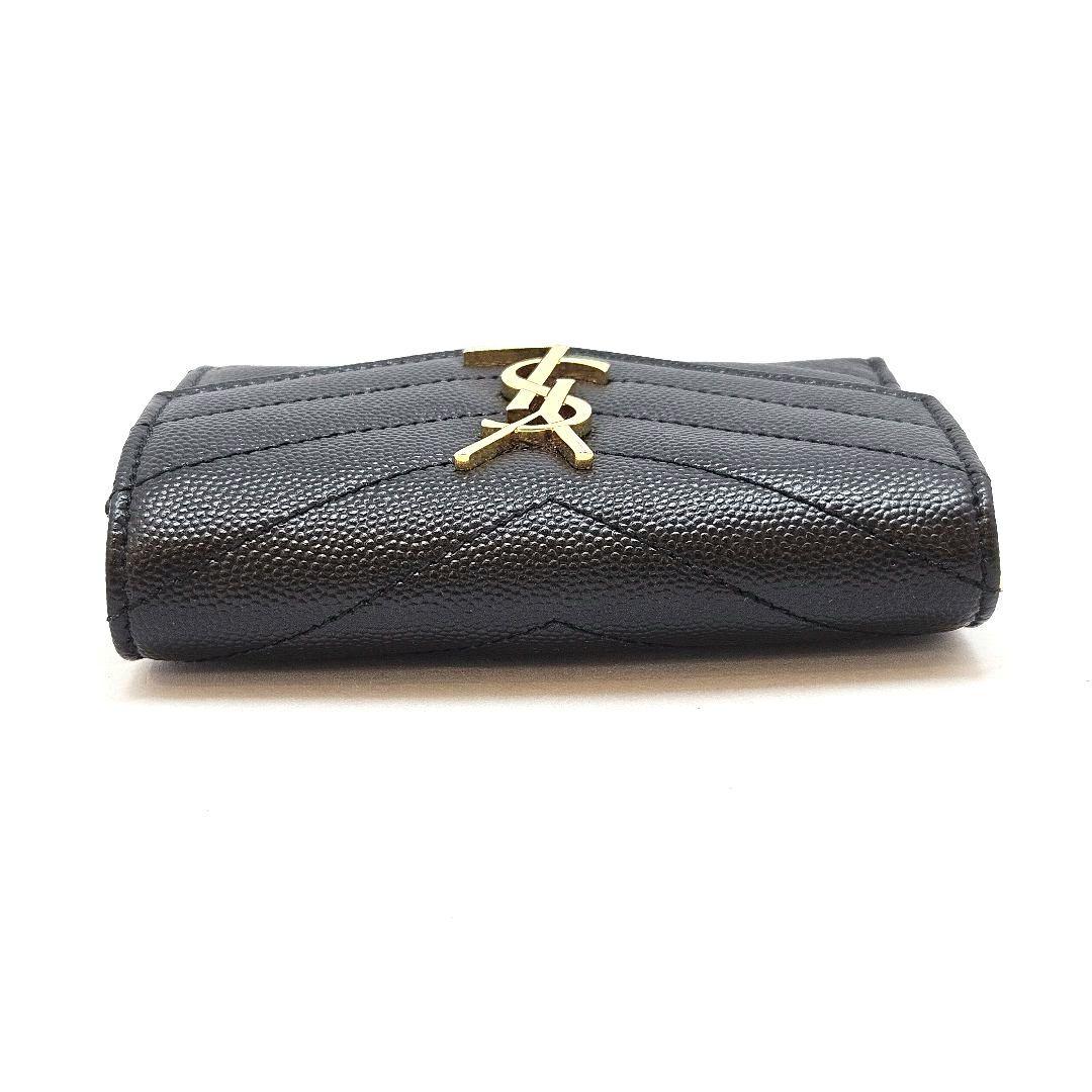 サンローラン 三つ折り財布 キャビアスキン カサンドラ Vステッチ