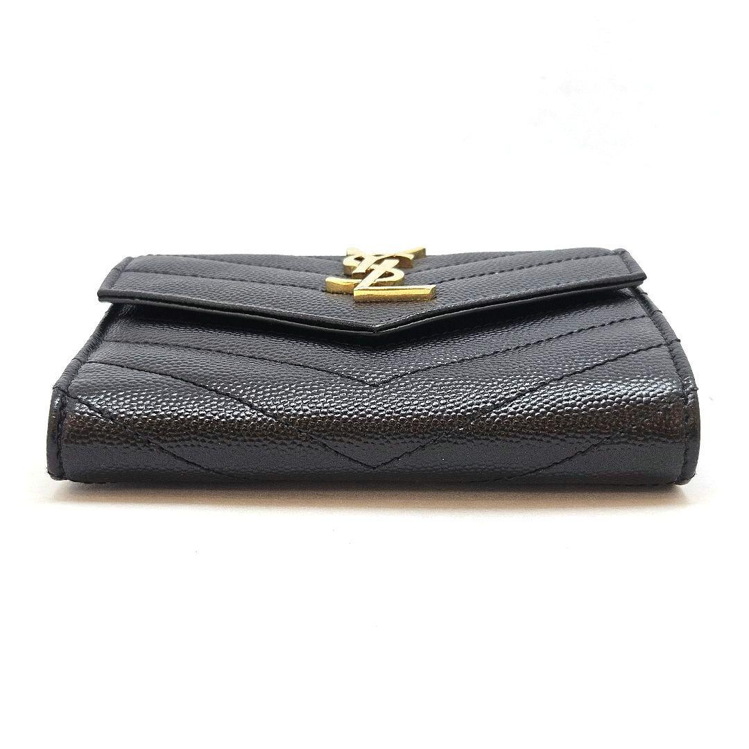 サンローラン 三つ折り財布 キャビアスキン カサンドラ Vステッチ