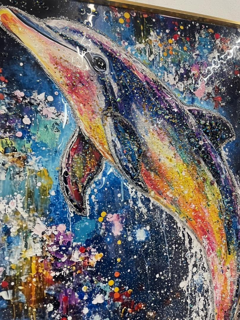 水晶絵　アートパネル　イルカ　いるか　クリスタル　絵画　アート　海　壁掛け　絵