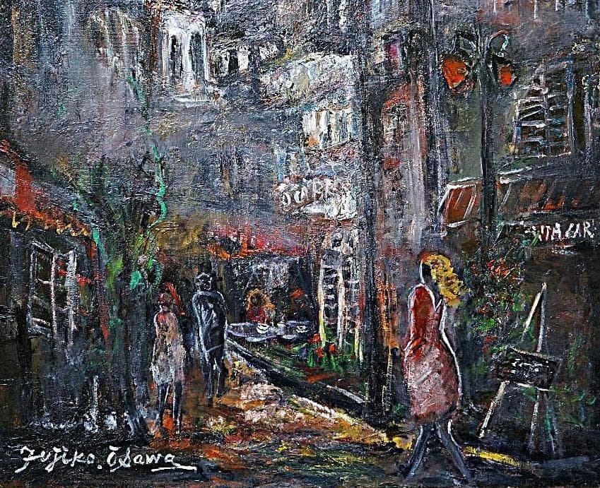 大澤扶二子□パリの街角□F20号□油彩画□絵画□油絵□真作□肉筆