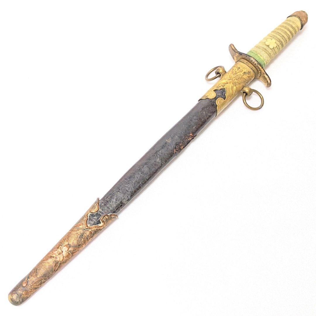 【当時物】旧帝国海軍 士官短剣 模造刀身入り 指揮刀 太幅 鮫皮鮫革鞘【２環吊】