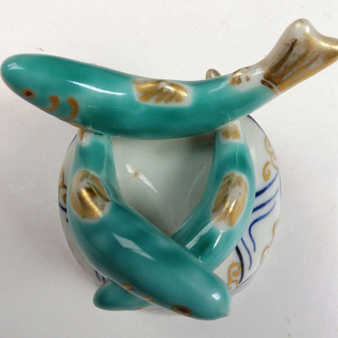 Ｔ７９４　蓋置　『色絵　鮎』『高野昭阿弥 造』　共箱　茶道具